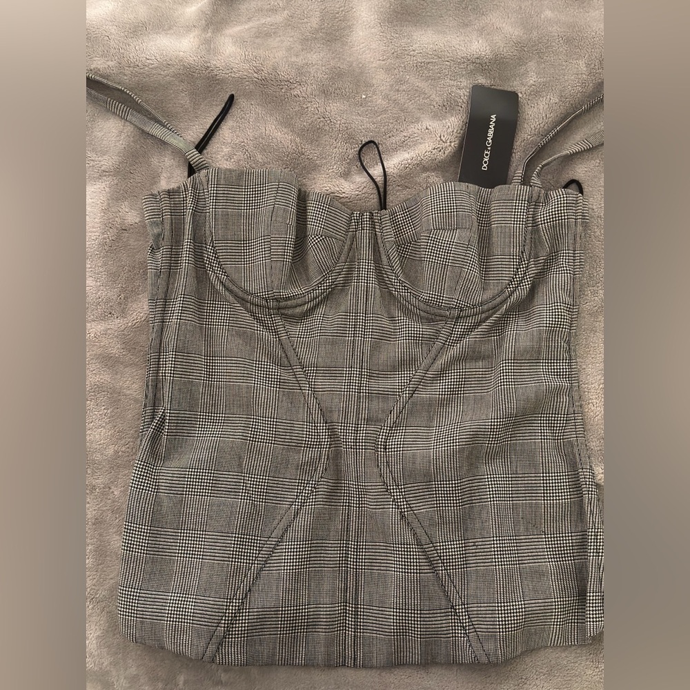 Dolce & Gabbana Gray Checkered Bustier Top - Size 46 - NWT